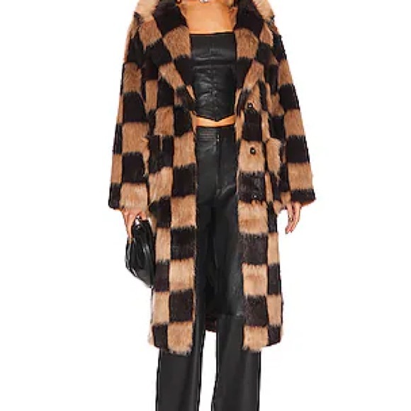 UGG Black and Tan Checkered Faux Fur Coat - Picture 1 of 5